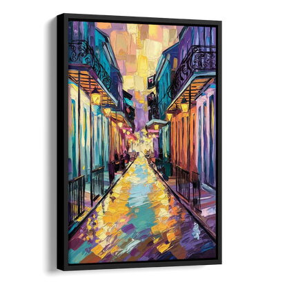 New Orleans French Quarter Lights Side - Black Canvas Wall Art