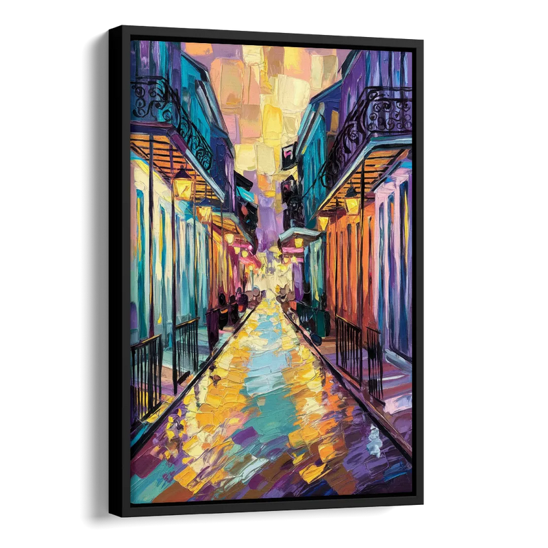 New Orleans French Quarter Lights Side - Black Canvas Wall Art