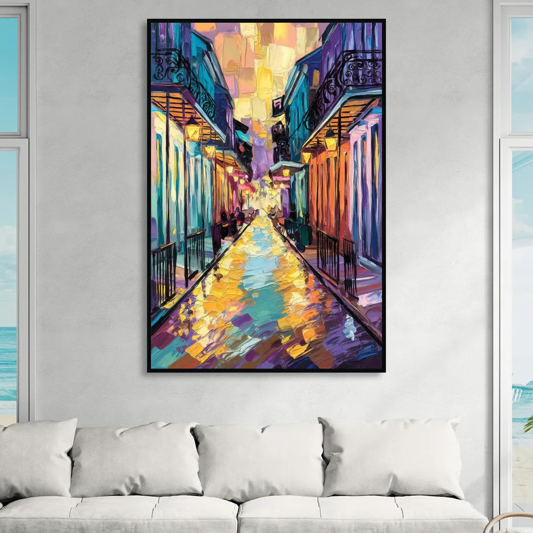 New Orleans French Quarter Lights Sitting Room - Black Canvas Wall Art