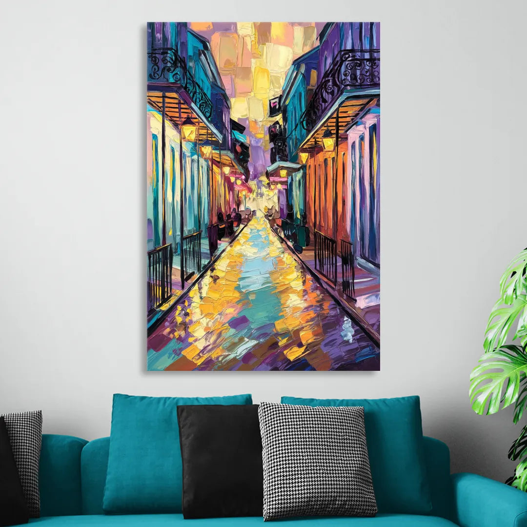 New Orleans French Quarter Lights Living Room - Canvas Wall Art