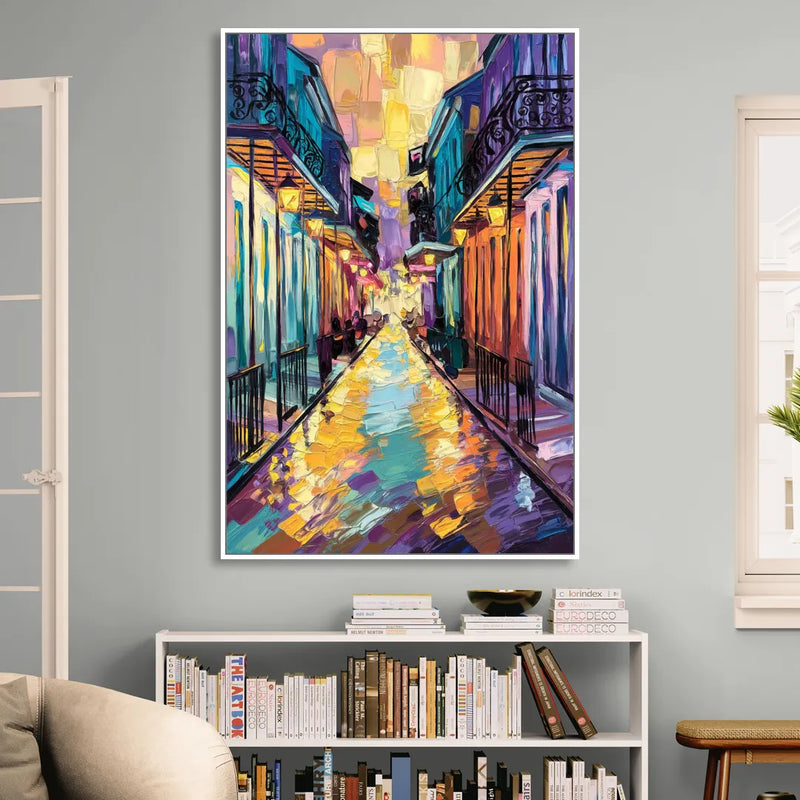New Orleans French Quarter Lights Living Room - White Canvas Wall Art