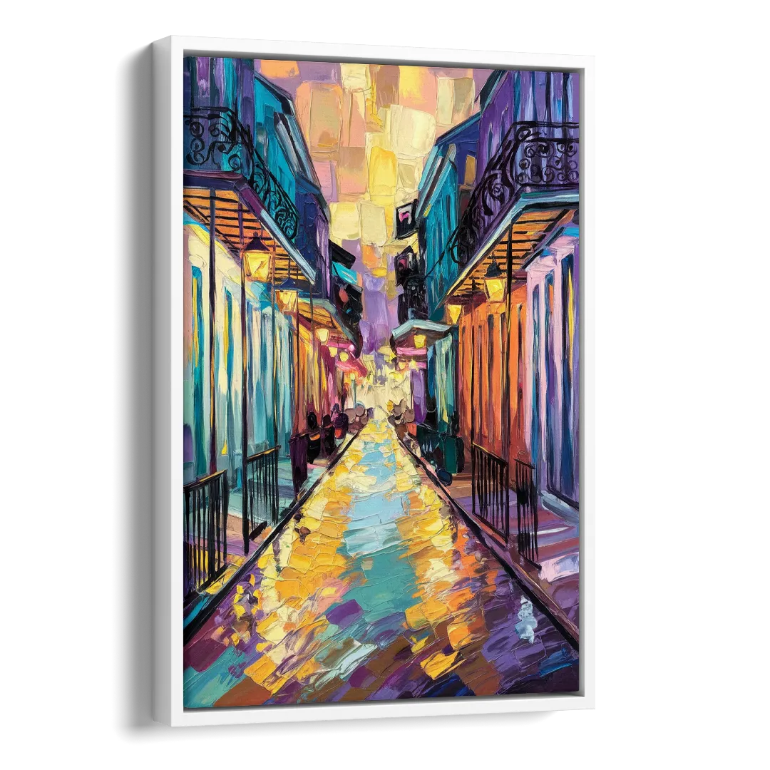 New Orleans French Quarter Lights Side - White Canvas Wall Art