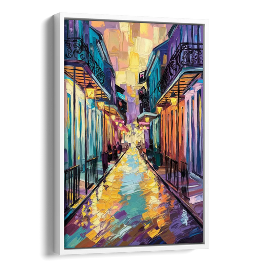 New Orleans French Quarter Lights Side - White Canvas Wall Art