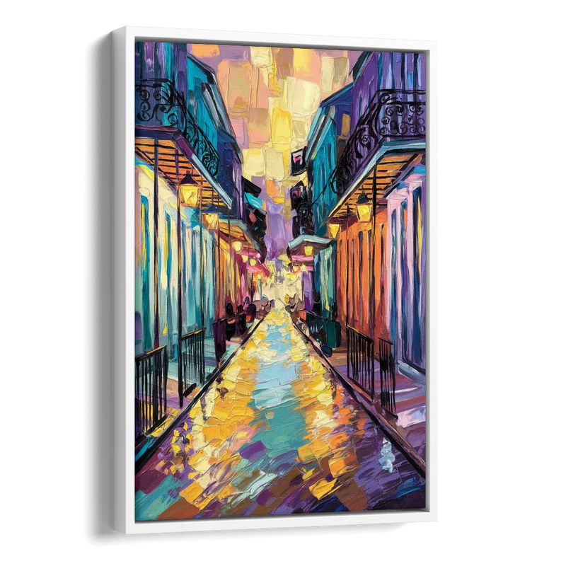 New Orleans French Quarter Lights Side - White Canvas Wall Art