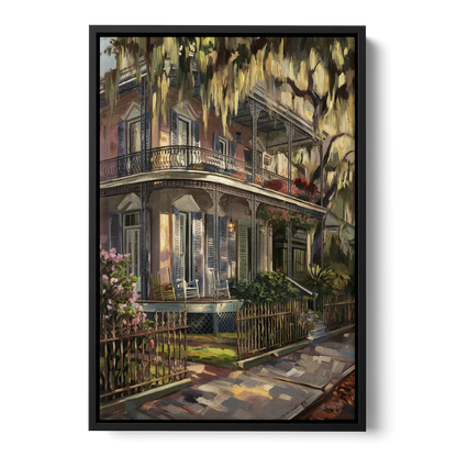 New Orleans Garden District Homes Front - Black Canvas Wall Art