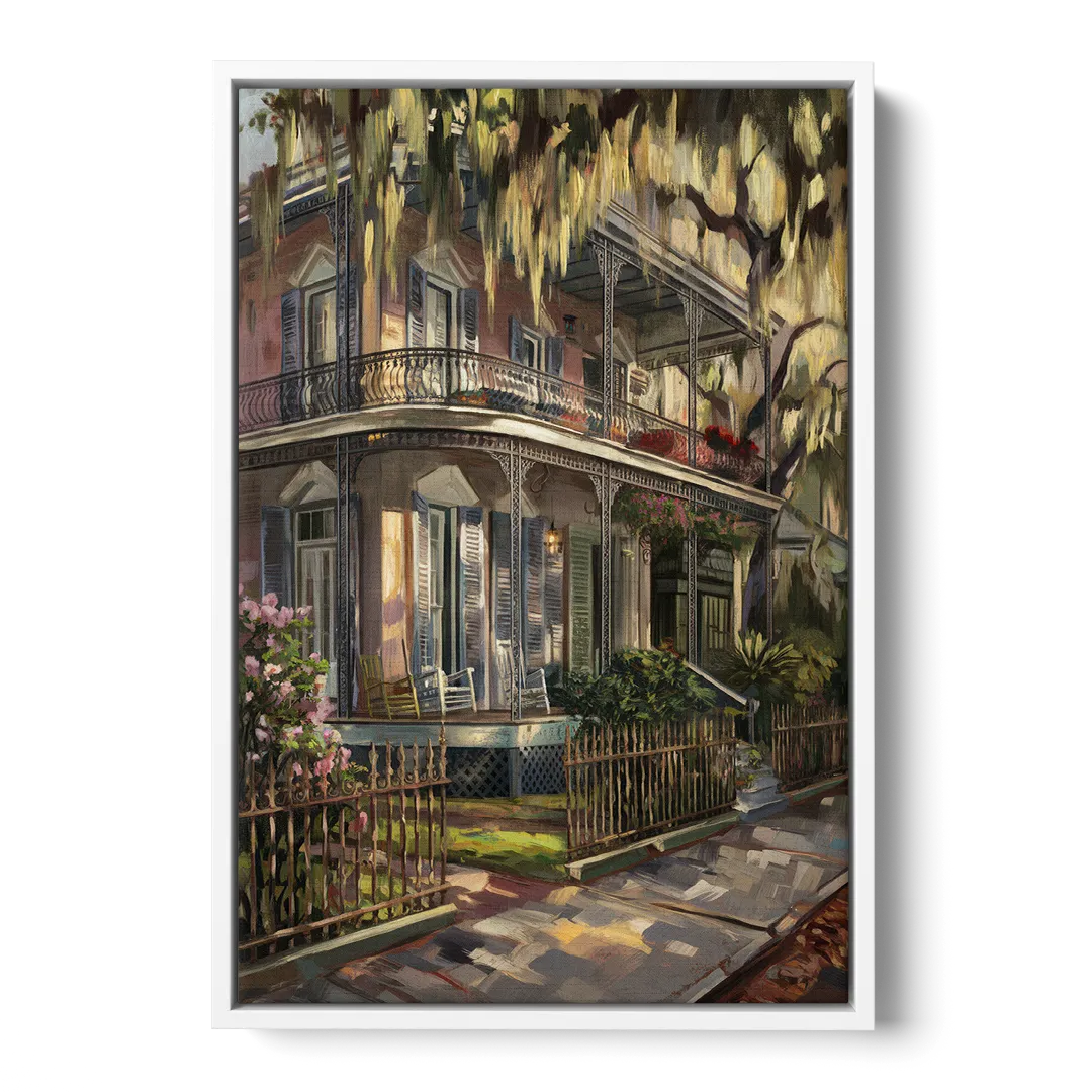 New Orleans Garden District Homes Front - White Canvas Wall Art