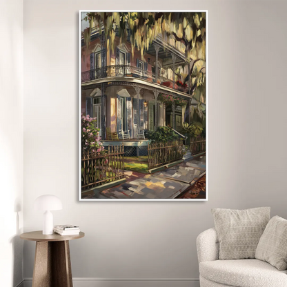 New Orleans Garden District Homes Sitting Room - White Canvas Wall Art