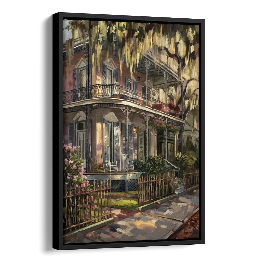 New Orleans Garden District Homes Side - Black Canvas Wall Art