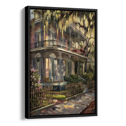 New Orleans Garden District Homes Side - Black Canvas Wall Art