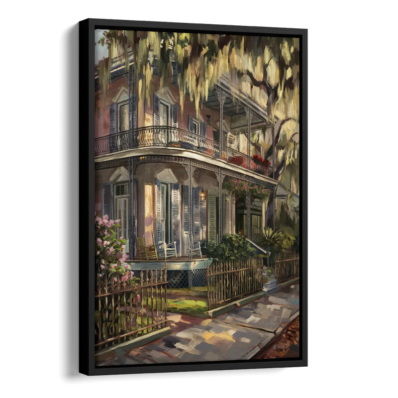New Orleans Garden District Homes Side - Black Canvas Wall Art