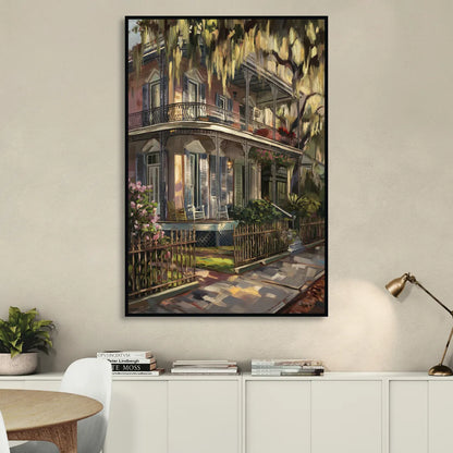 New Orleans Garden District Homes Sitting Room - Black Canvas Wall Art