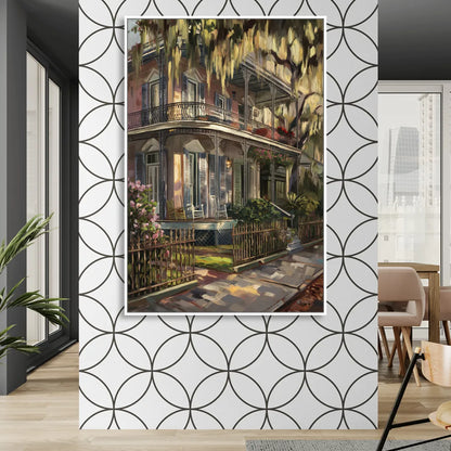New Orleans Garden District Homes Living Room - White Canvas Wall Art