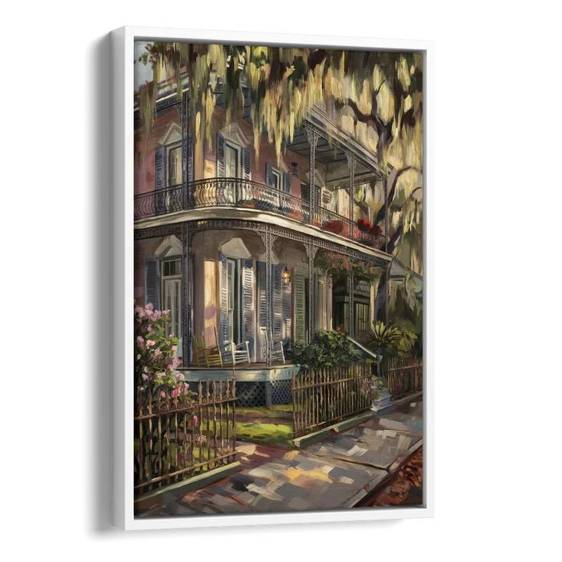 New Orleans Garden District Homes Side - White Canvas Wall Art