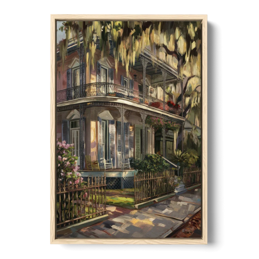 New Orleans Garden District Homes - Oak Framed Canvas Wall Art - Front