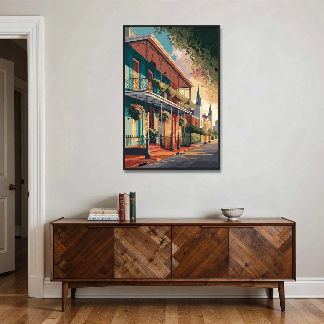 New Orleans Historic Architecture - Black Framed Canvas Wall Art - Coffee Table - 32x48