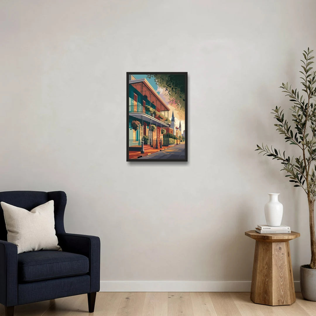 New Orleans Historic Architecture - Black Framed Canvas Wall Art - Sofa - 16x24