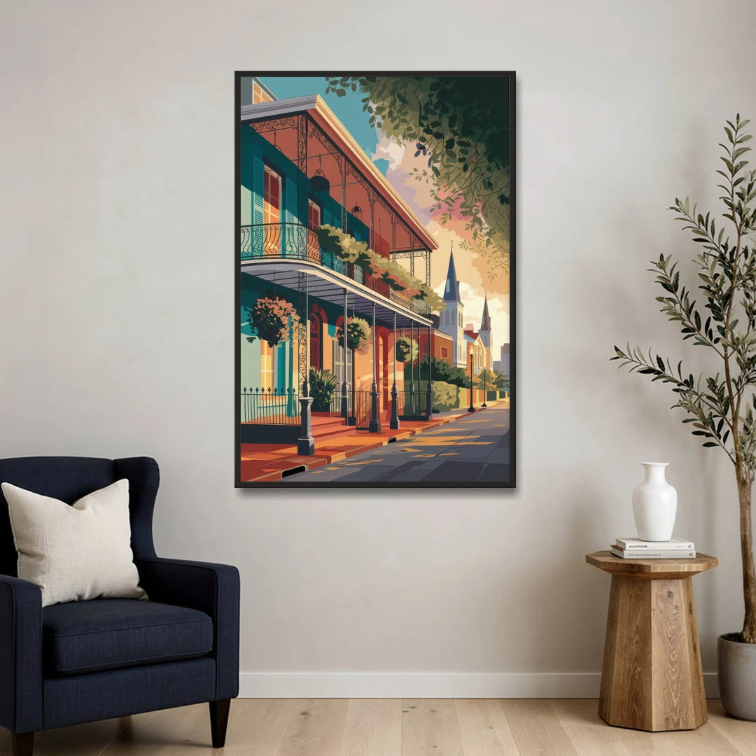 New Orleans Historic Architecture - Black Framed Canvas Wall Art - Sofa - 32x48