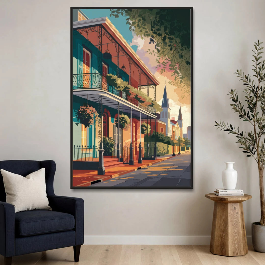 New Orleans Historic Architecture - Black Framed Canvas Wall Art - Sofa - 40x60