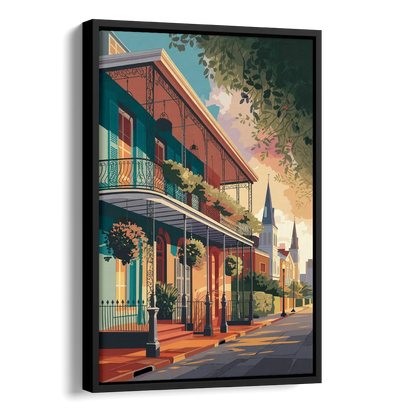 New Orleans Historic Architecture Side - Black Canvas Wall Art