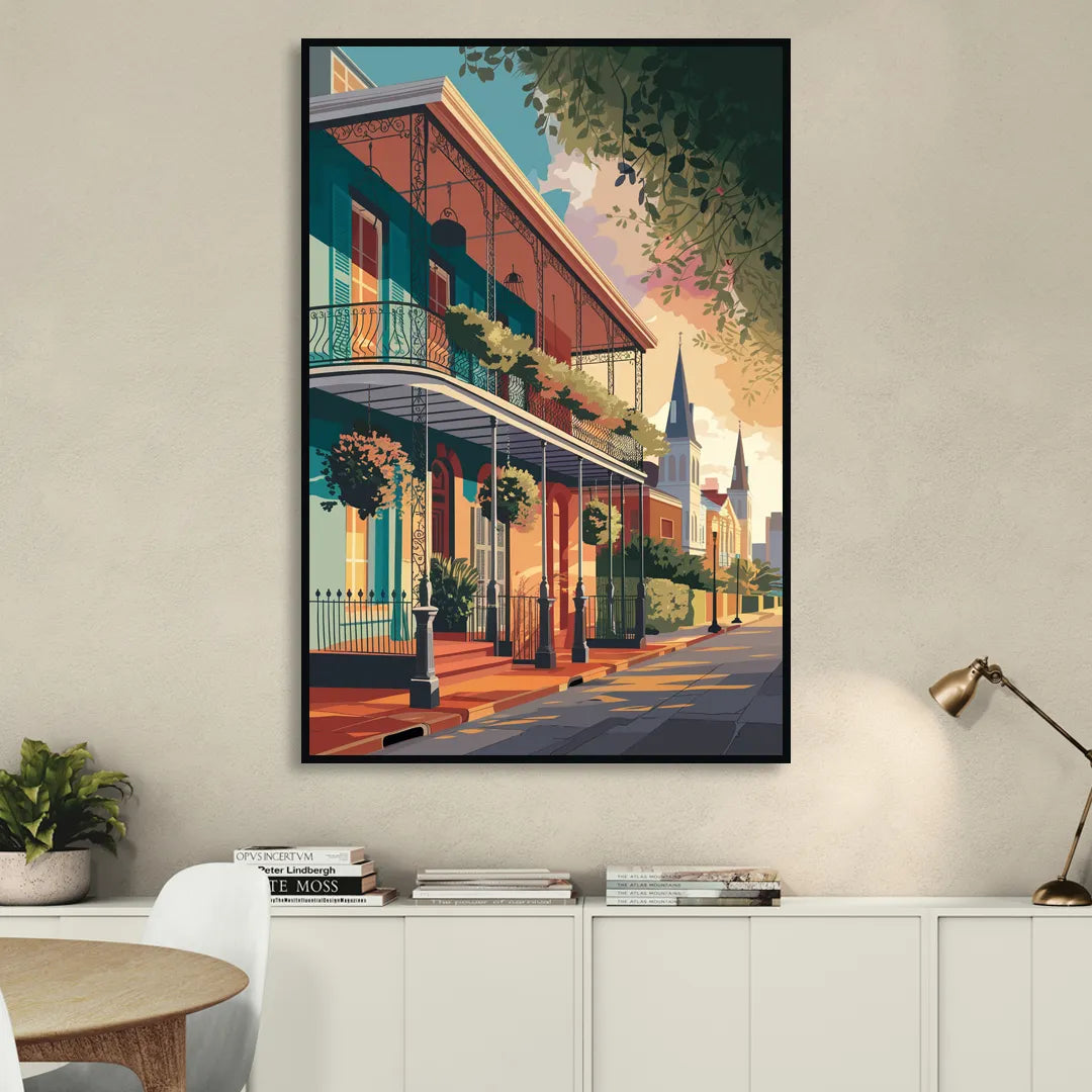New Orleans Historic Architecture Living Room - Black Canvas Wall Art