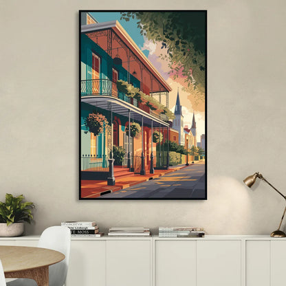 New Orleans Historic Architecture Living Room - Black Canvas Wall Art
