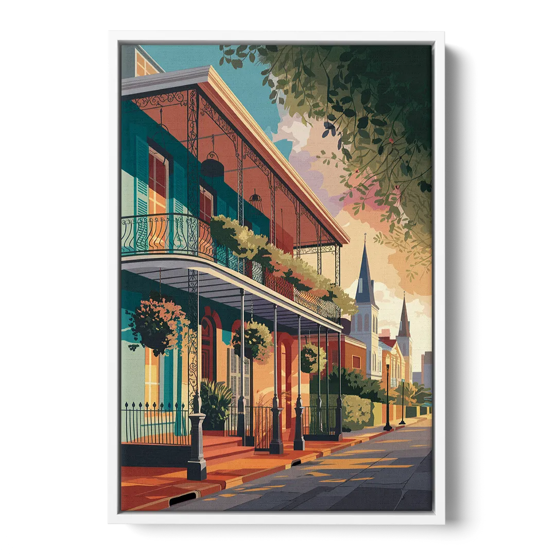 New Orleans Historic Architecture Front - White Canvas Wall Art