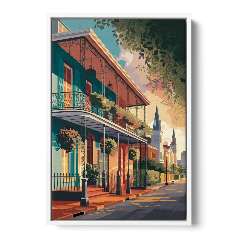 New Orleans Historic Architecture Front - White Canvas Wall Art