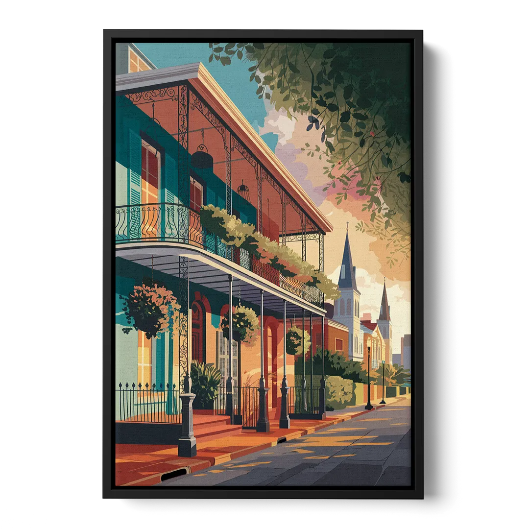 New Orleans Historic Architecture Front - Black Canvas Wall Art