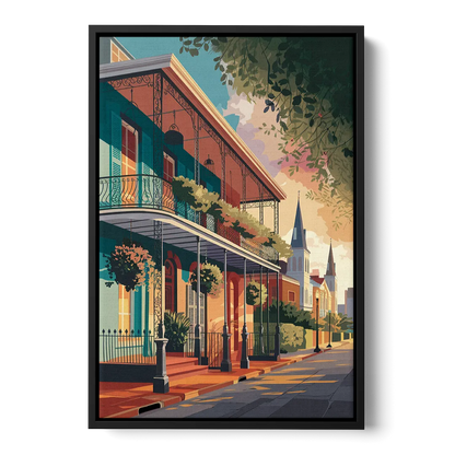 New Orleans Historic Architecture Front - Black Canvas Wall Art