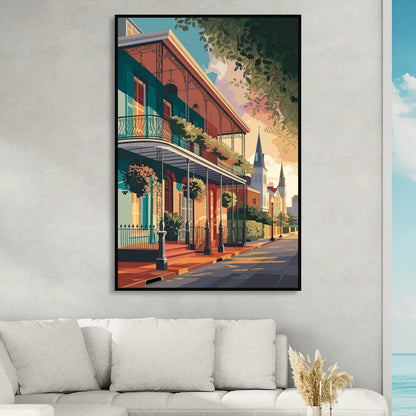New Orleans Historic Architecture Sitting Room - Black Canvas Wall Art
