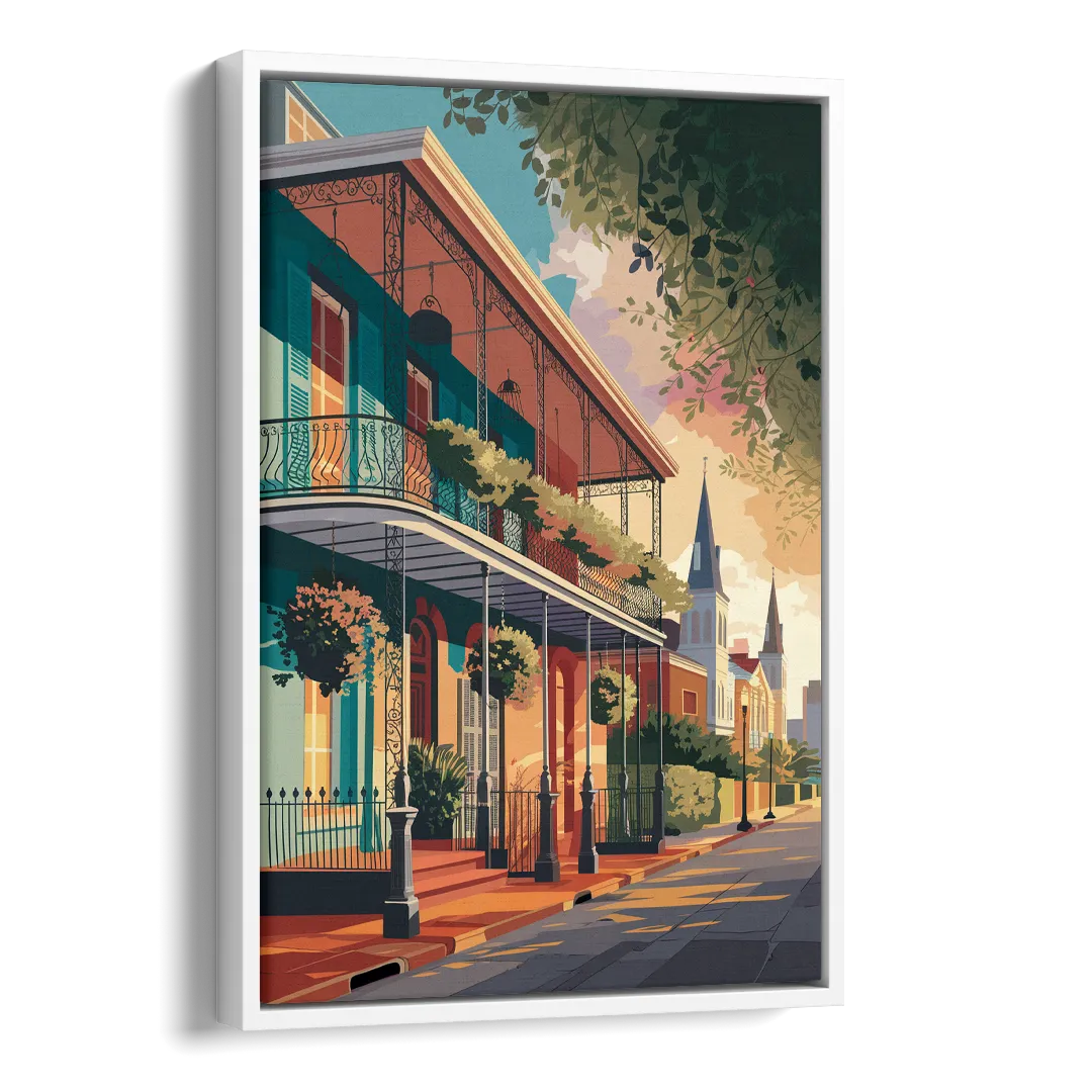 New Orleans Historic Architecture Side - White Canvas Wall Art