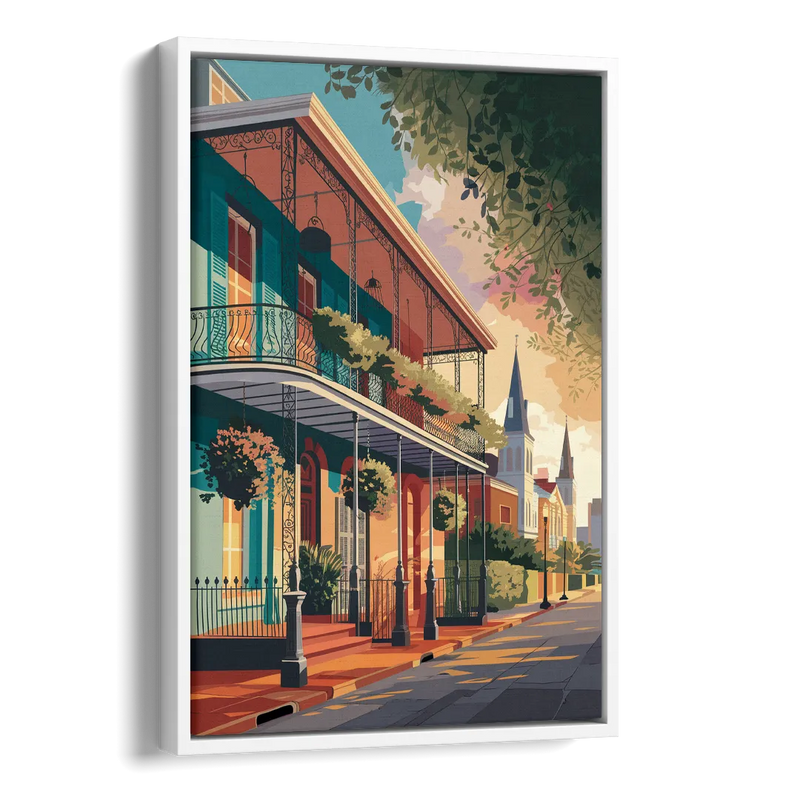 New Orleans Historic Architecture Side - White Canvas Wall Art