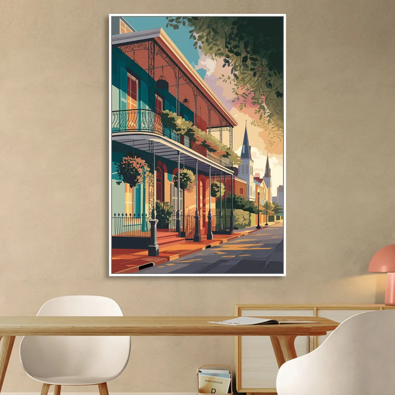 New Orleans Historic Architecture Sitting Room - White Canvas Wall Art
