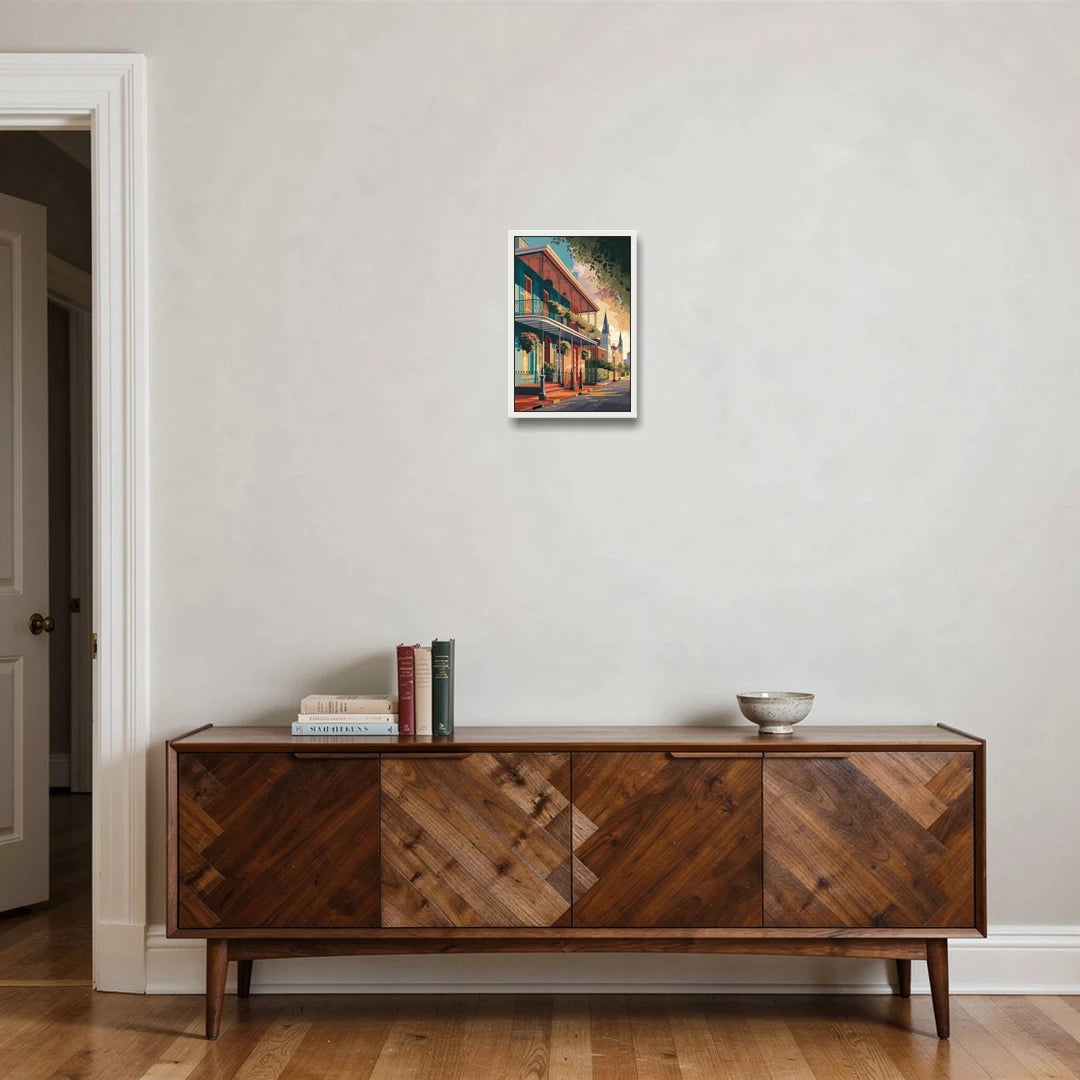 New Orleans Historic Architecture - White Framed Canvas Wall Art - Coffee Table - 12x18