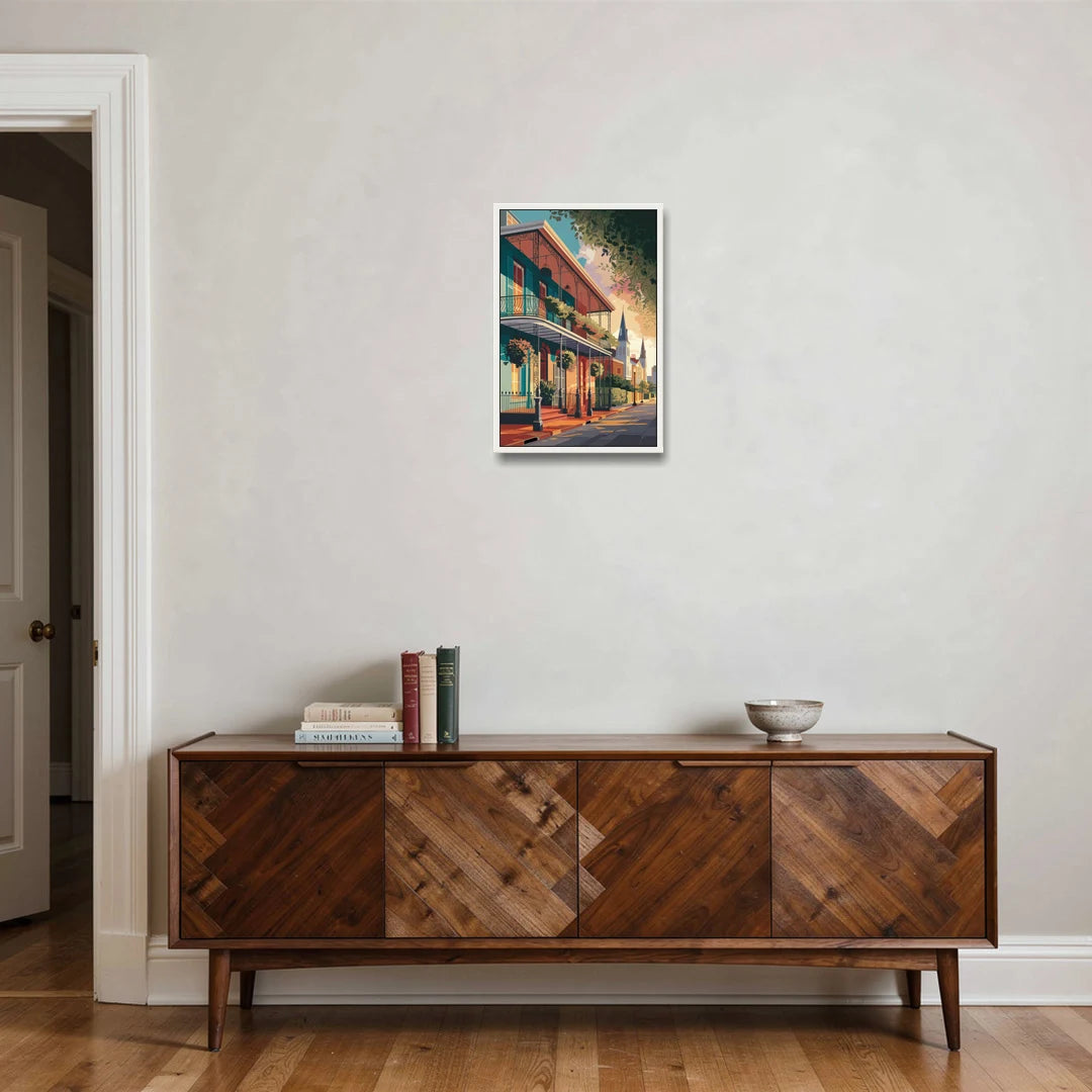 New Orleans Historic Architecture - White Framed Canvas Wall Art - Coffee Table - 16x24