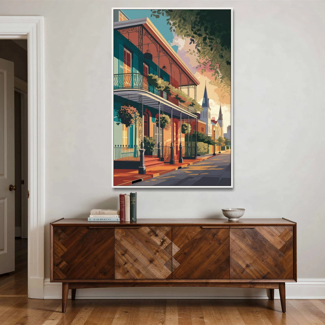 New Orleans Historic Architecture - White Framed Canvas Wall Art - Coffee Table - 40x60