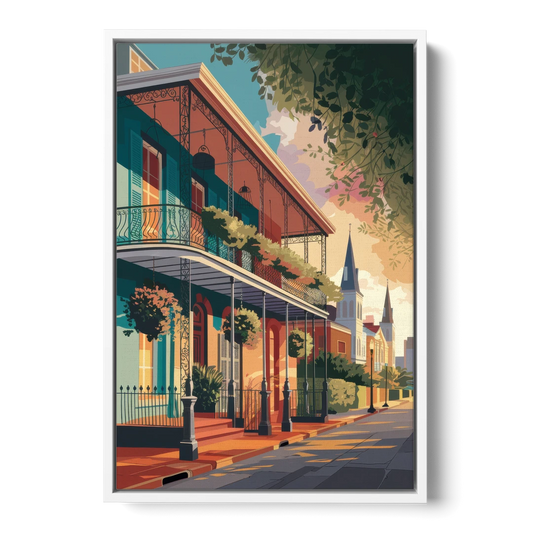 New Orleans Historic Architecture - White Framed Canvas Wall Art - Front