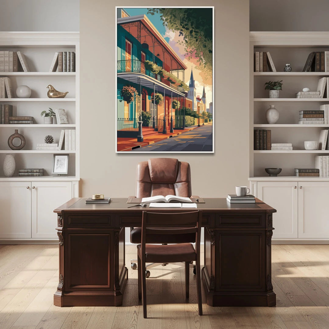 New Orleans Historic Architecture - White Framed Canvas Wall Art - Office - 40x60