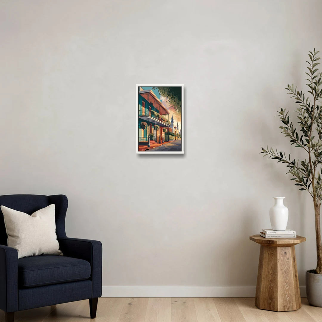 New Orleans Historic Architecture - White Framed Canvas Wall Art - Sofa - 12x18