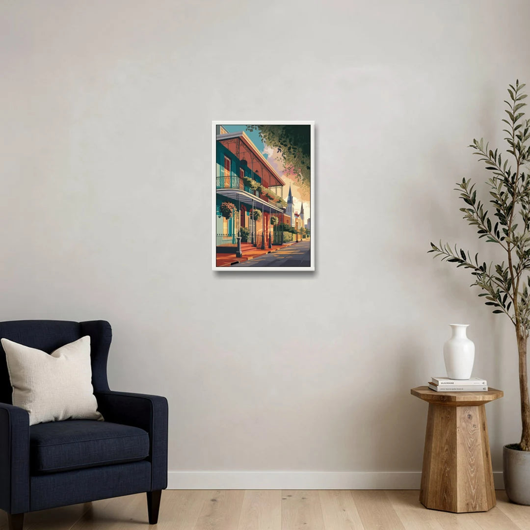New Orleans Historic Architecture - White Framed Canvas Wall Art - Sofa - 16x24