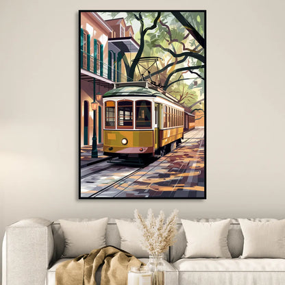 New Orleans Historic Streetcars Sitting Room - Black Canvas Wall Art