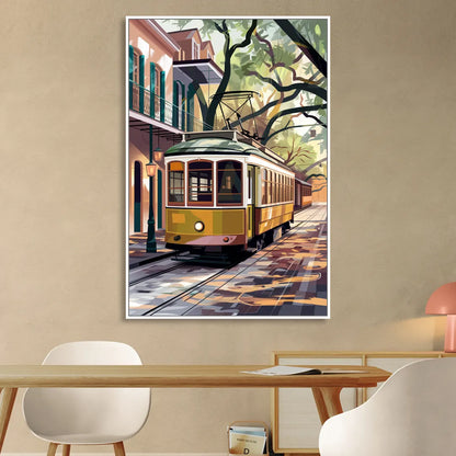 New Orleans Historic Streetcars Living Room - White Canvas Wall Art