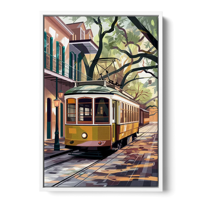 New Orleans Historic Streetcars Front - White Canvas Wall Art