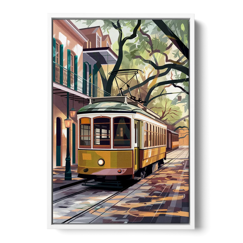 New Orleans Historic Streetcars Front - White Canvas Wall Art