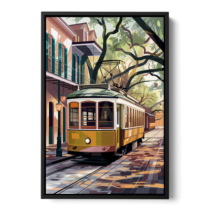 New Orleans Historic Streetcars Front - Black Canvas Wall Art