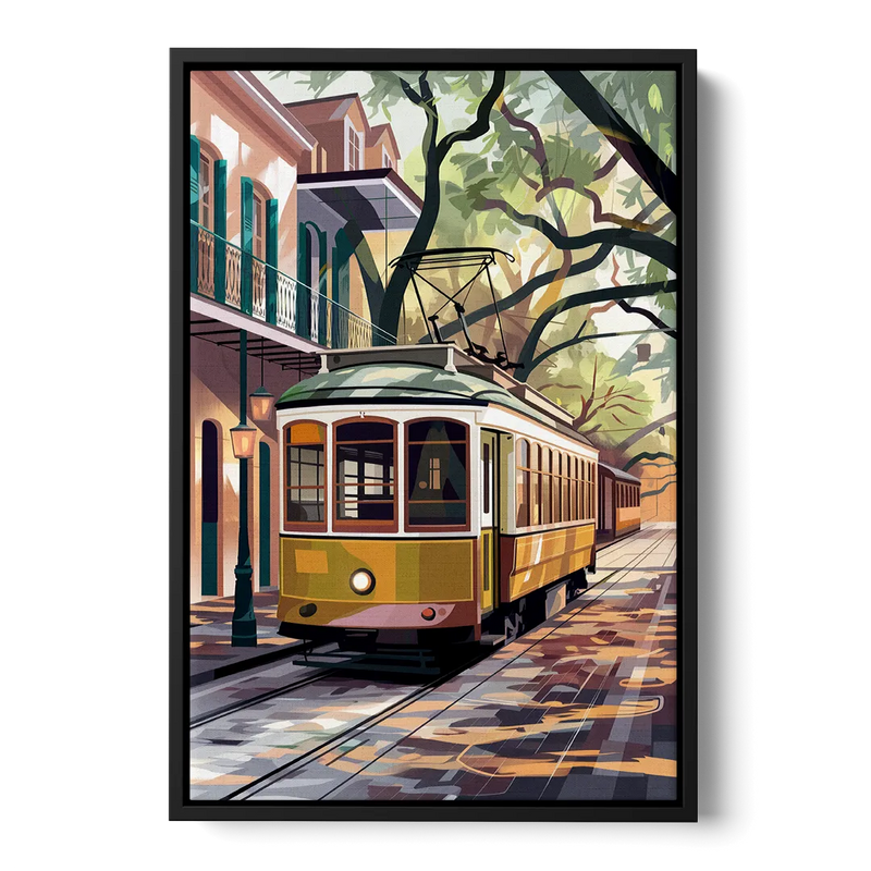 New Orleans Historic Streetcars Front - Black Canvas Wall Art