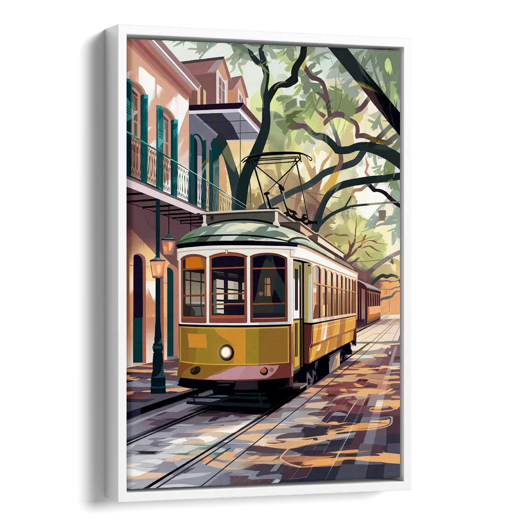 New Orleans Historic Streetcars Side - White Canvas Wall Art