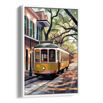 New Orleans Historic Streetcars Side - White Canvas Wall Art