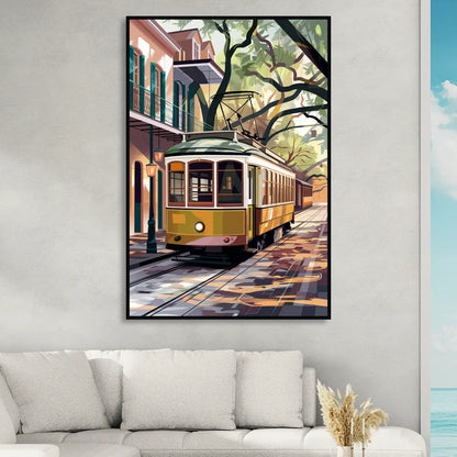 New Orleans Historic Streetcars Living Room - Black Canvas Wall Art