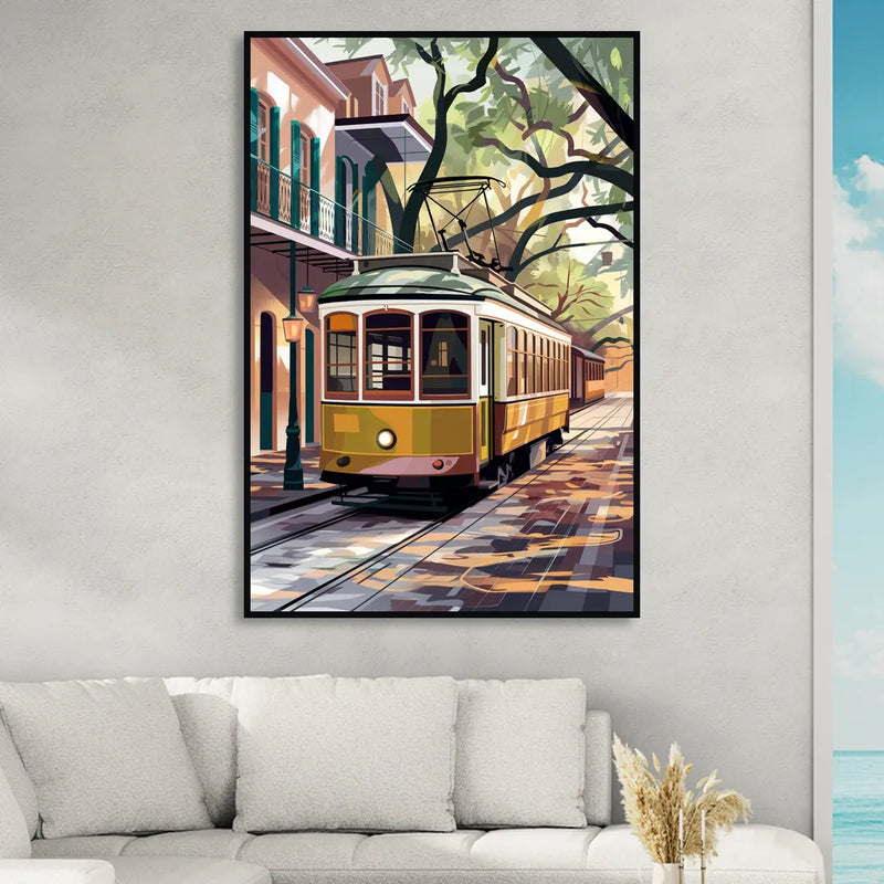 New Orleans Historic Streetcars Living Room - Black Canvas Wall Art